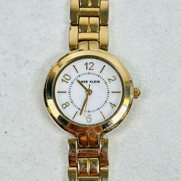 Anne Klein Watch Womens 28mm White Dial Gold Tone Water Resist Band New Battery - Picture 1 of 15